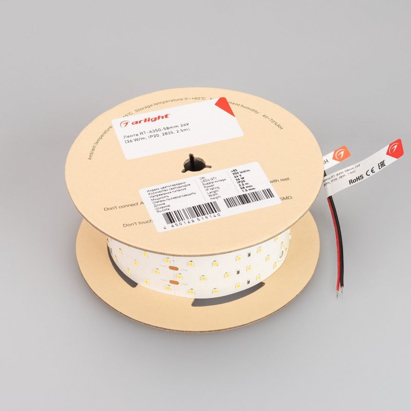 Светодиодная лента RT-A350-58mm 24V Warm2700 (36 W/m, IP20, 2835, 2.5m) (Arlight, Открытый) (Arlight, 36 Вт/м, IP20) 019080(2)