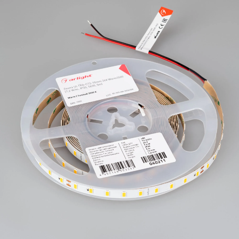 Светодиодная лента ULTRA-C72-10mm 24V Warm3500 (7.2 W/m, IP20, 5630, 5m) (Arlight, высок.эфф.200 лм/Вт) 040211