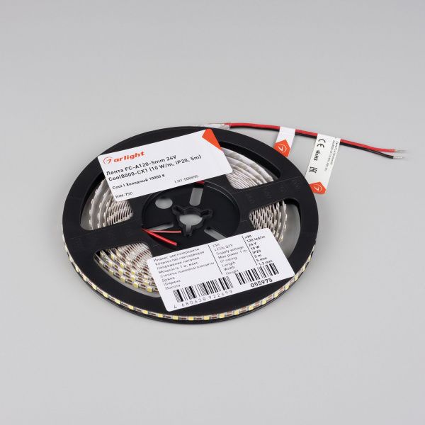 Светодиодная лента FC-A120-5mm 24V Cool8K-CX1 (10 W/m, IP20, 5m) (Arlight, резка 1 светодиод) 055975