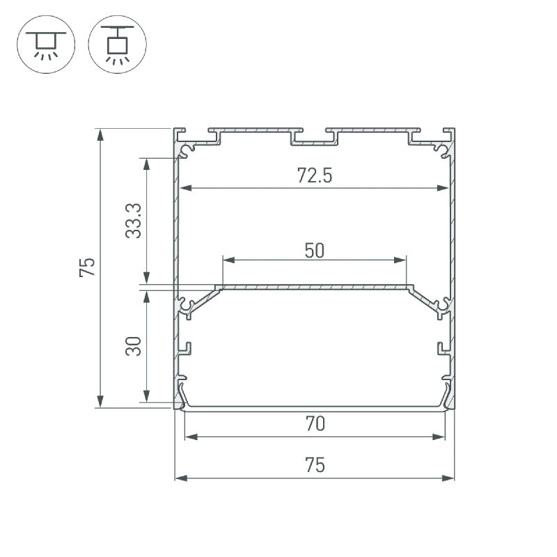 Профиль LINE-S-7575-3000 WHITE (Arlight, Алюминий) 041860
